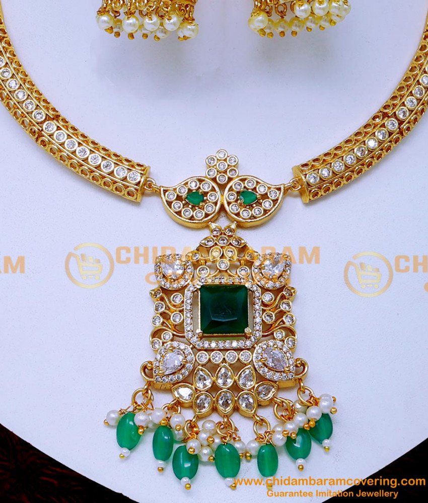 NLC1554 - Best Quality Ad Stone Antique Necklace Gold Designs