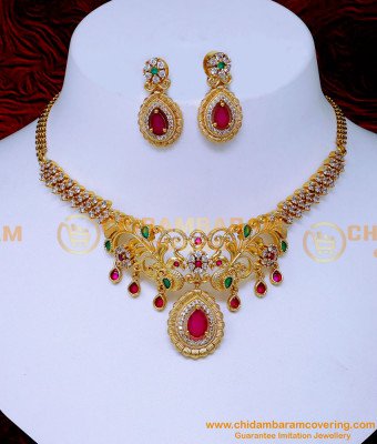 NLC1557 - Elegant American Diamond Stone Antique Choker Necklace
