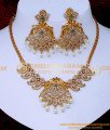 NLC1558 - Beautiful White Stone Antique Choker Necklace Gold Design