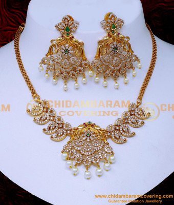 NLC1558 - Beautiful White Stone Antique Choker Necklace Gold Design