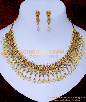 NLC1560 - Premium Quality Ad Stone Guttapusalu Necklace Set