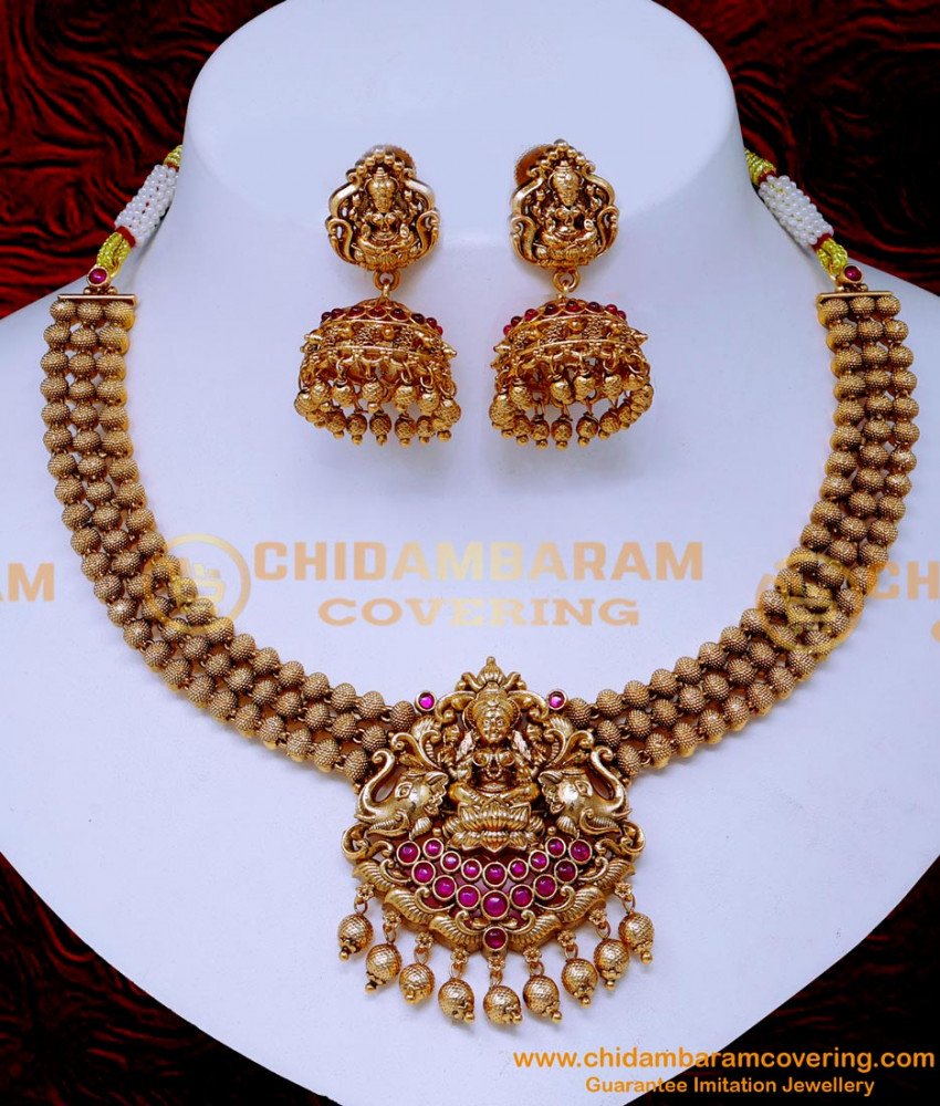 NLC1561 - Premium Quality Wedding Antique Gold Necklace Designs