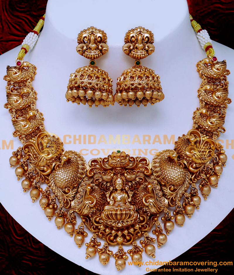 NLC1564 - Premium Quality Latest Gold Design Antique Necklace Set