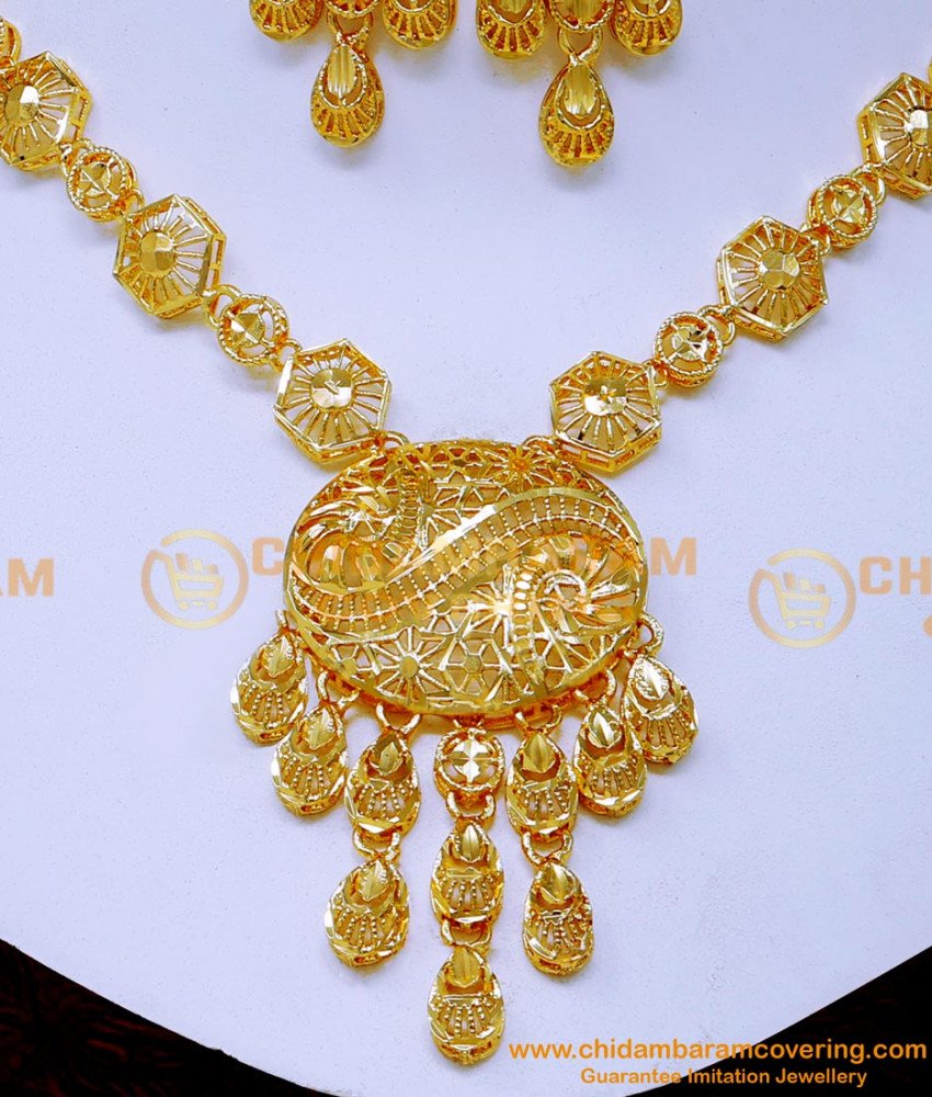 NLC1570 - Real Gold Look Dubai Jewellery Designs Necklace Set