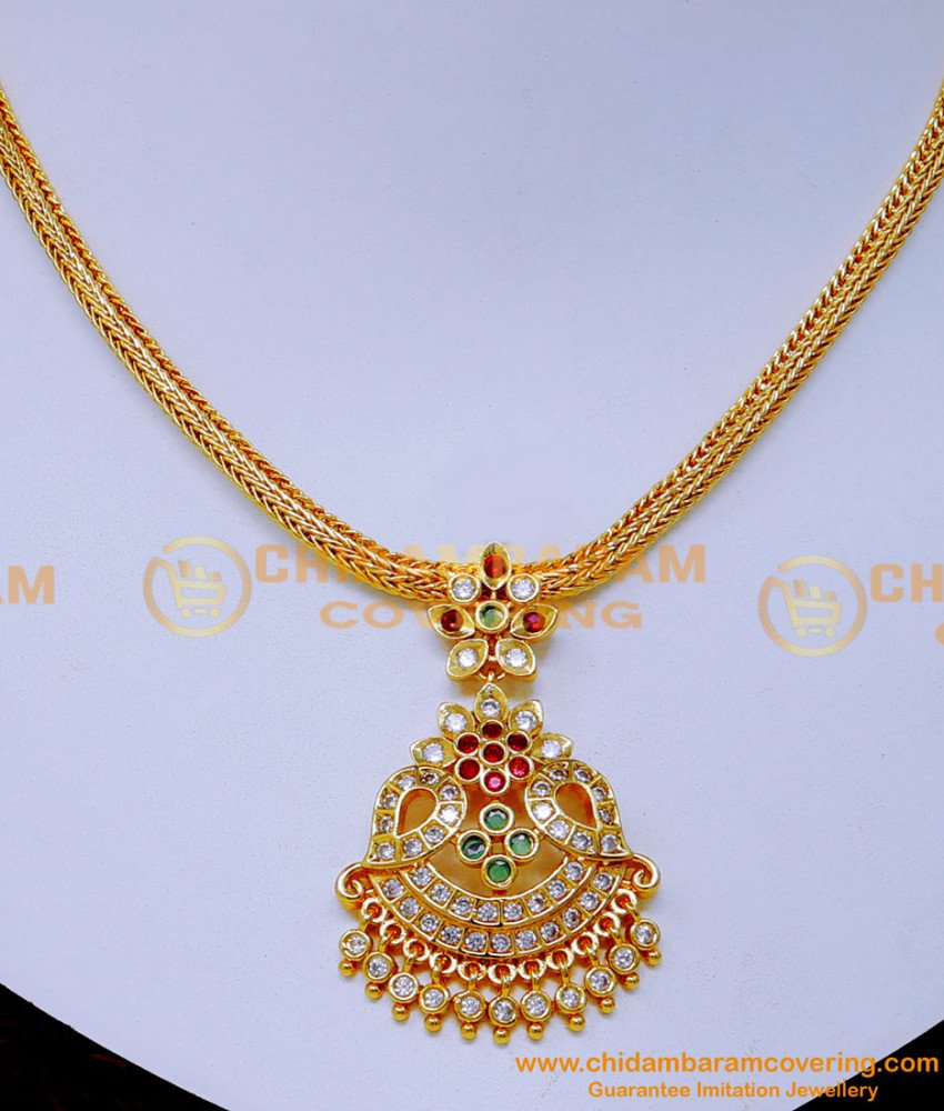 NLC1571 - Latest Light Weight Multi Stone Attigai Necklace Designs