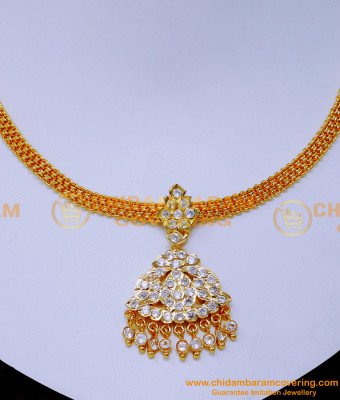 NLC1573 - Real Gold Look White Stone Gold Jigani Necklace Models