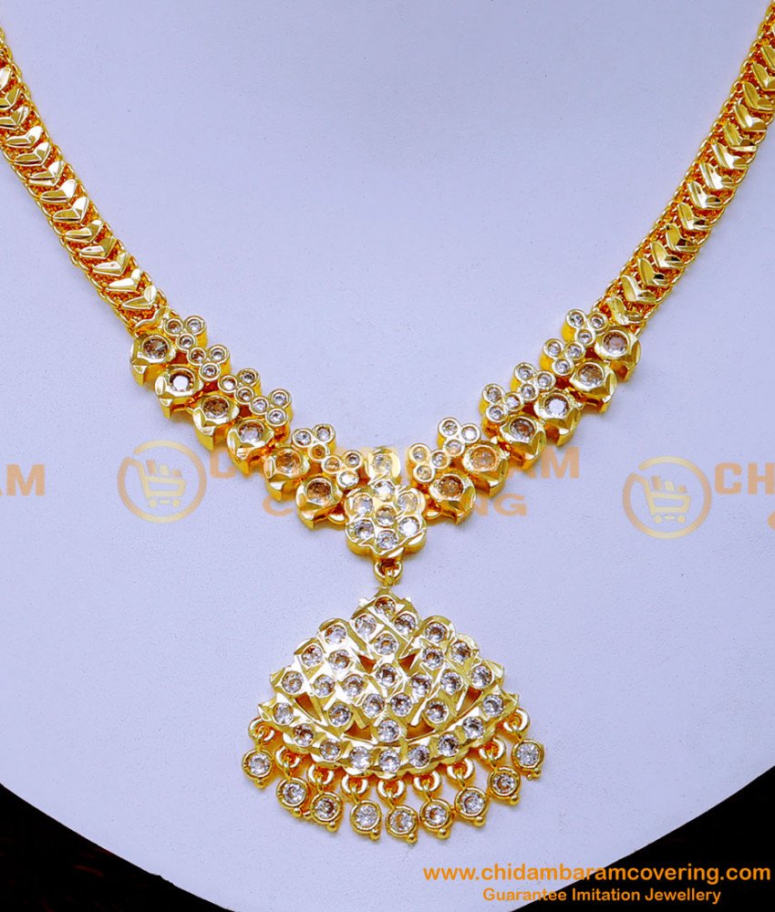 NLC1577 - Gold Model White Stone Impon Necklace Models Online