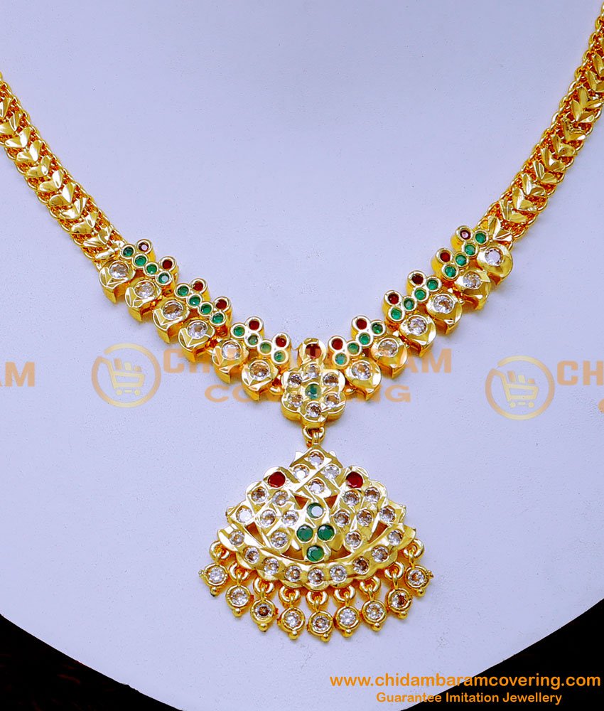 NLC1578 - Wedding Gold Necklace Design Impon Stone Attigai