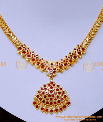 NLC1580 - Ruby Stone Necklace Old Model Attigai Necklace Designs