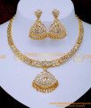 NLC1586 - Impon Gold Design White Stone Attigai with Earrings