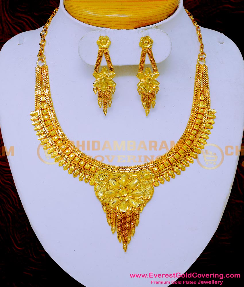 NLC1589 - Traditional 2 Gram Gold Plated Necklace with Earrings