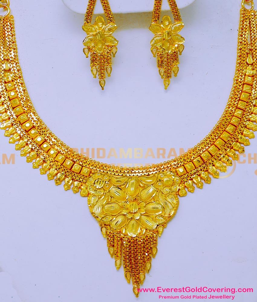 NLC1589 - Traditional 2 Gram Gold Plated Necklace with Earrings
