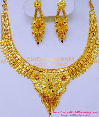 NLC1590 - Latest Forming Gold Bridal Gold Necklace Set Designs