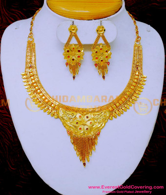NLC1591 - Wedding Gold Necklace Set 2 Gram Gold Jewellery