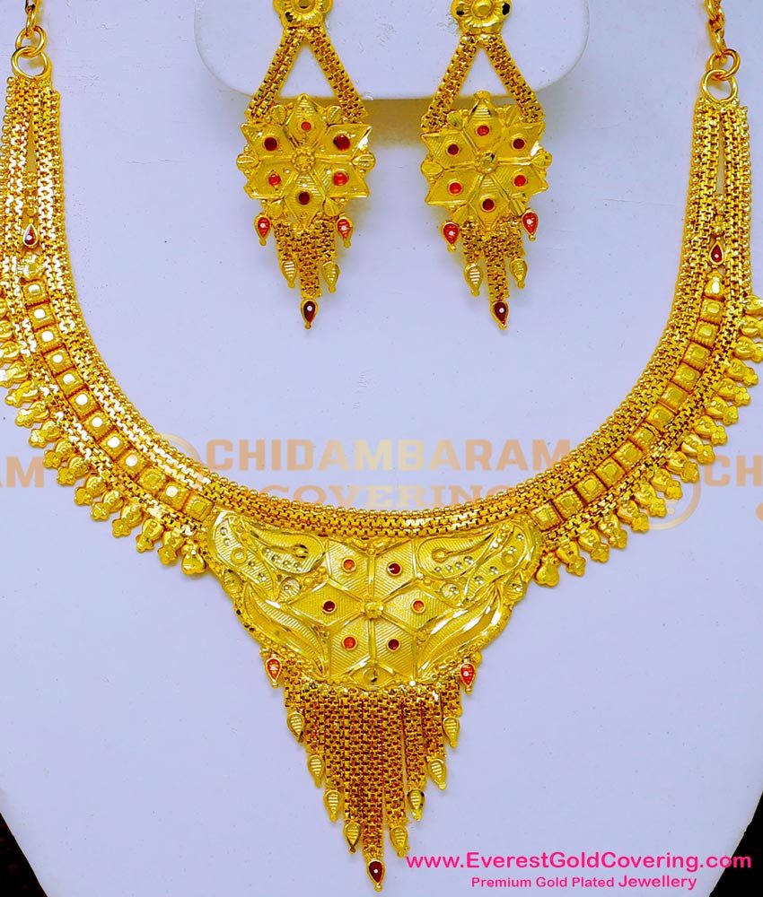 NLC1591 - Wedding Gold Necklace Set 2 Gram Gold Jewellery