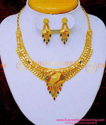 NLC1592 - New Gold Forming Enamel Necklace with Earrings Set