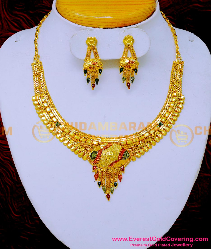 NLC1592 - New Gold Forming Enamel Necklace with Earrings Set