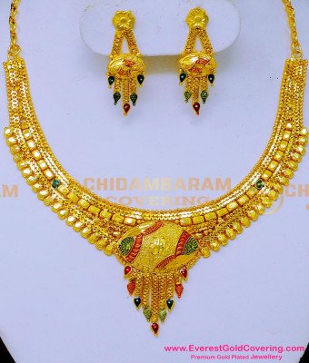 NLC1592 - New Gold Forming Enamel Necklace with Earrings Set