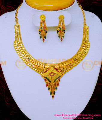 NLC1593 - Real Gold Look Forming Enamel Necklace Set Online