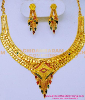 NLC1593 - Real Gold Look Forming Enamel Necklace Set Online