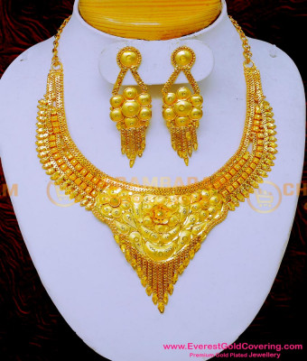NLC1594 - 2 Gram Gold Plated Gold Necklace Design for Wedding
