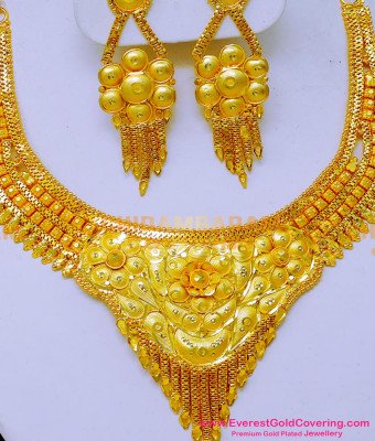 NLC1594 - 2 Gram Gold Plated Gold Necklace Design for Wedding