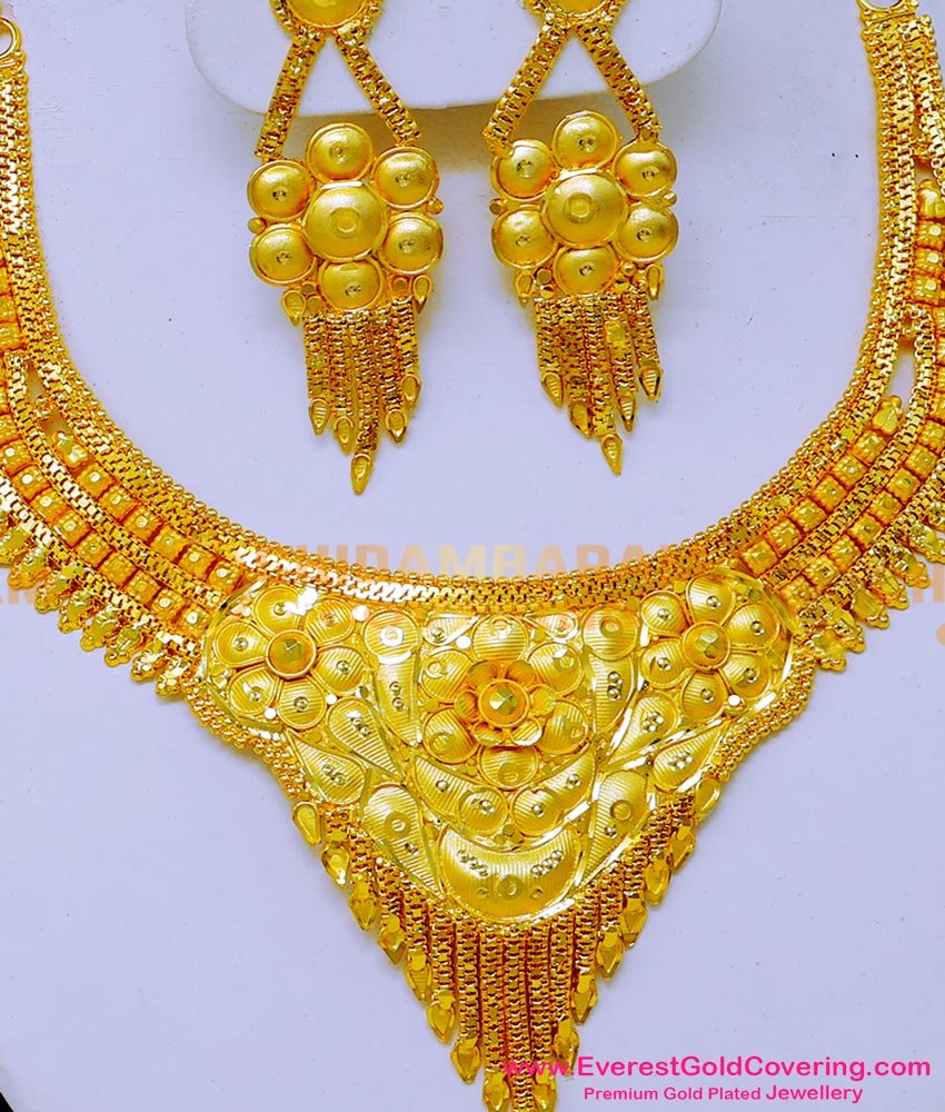 NLC1594 - 2 Gram Gold Plated Gold Necklace Design for Wedding