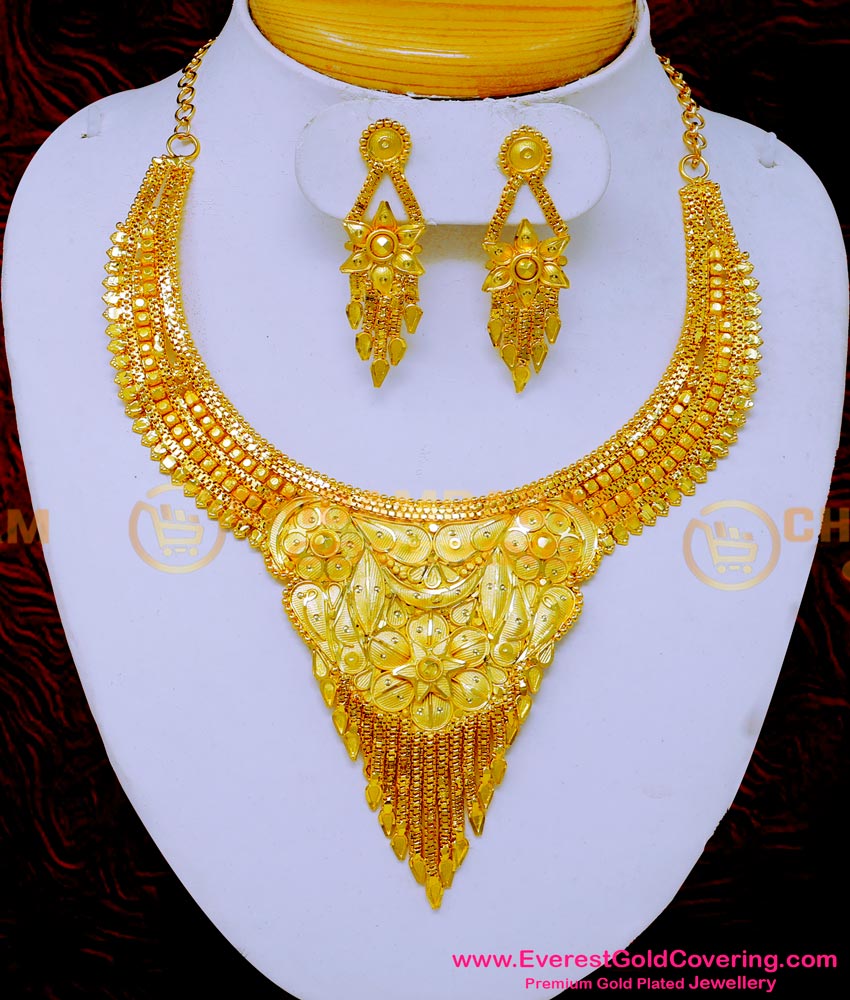 NLC1595 - First Quality 2 Gram Gold Plated Necklace Set for Women