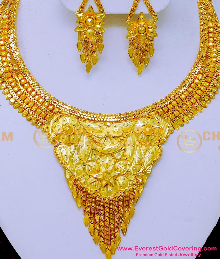 NLC1595 - First Quality 2 Gram Gold Plated Necklace Set for Women