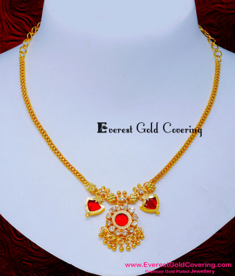 NLC1598 - Simple Lightweight Red Palakka Necklace for Women