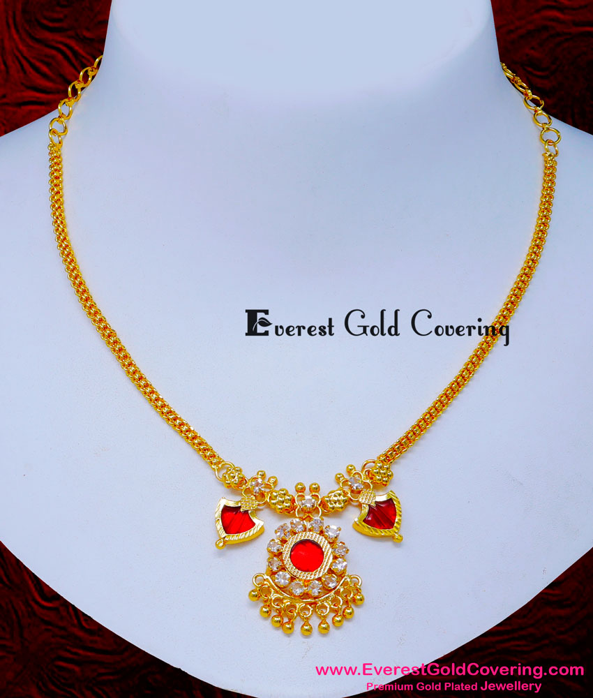 NLC1598 - Simple Lightweight Red Palakka Necklace for Women