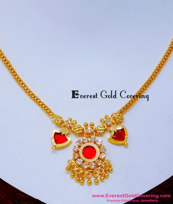 NLC1598 - Simple Lightweight Red Palakka Necklace for Women