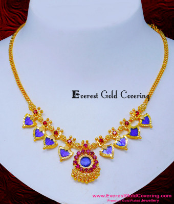 NLC1601 - Gold Plated Ruby Stone with Palakka Mala Designs