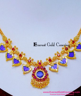 NLC1601 - Gold Plated Ruby Stone with Palakka Mala Designs