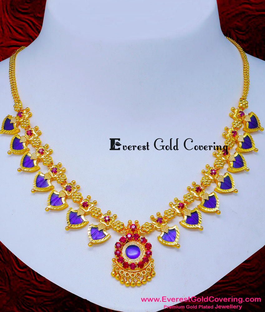 NLC1606 - Traditional Palakka Necklace Gold Plated Kerala Jewellery