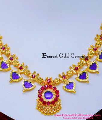 NLC1606 - Traditional Palakka Necklace Gold Plated Kerala Jewellery