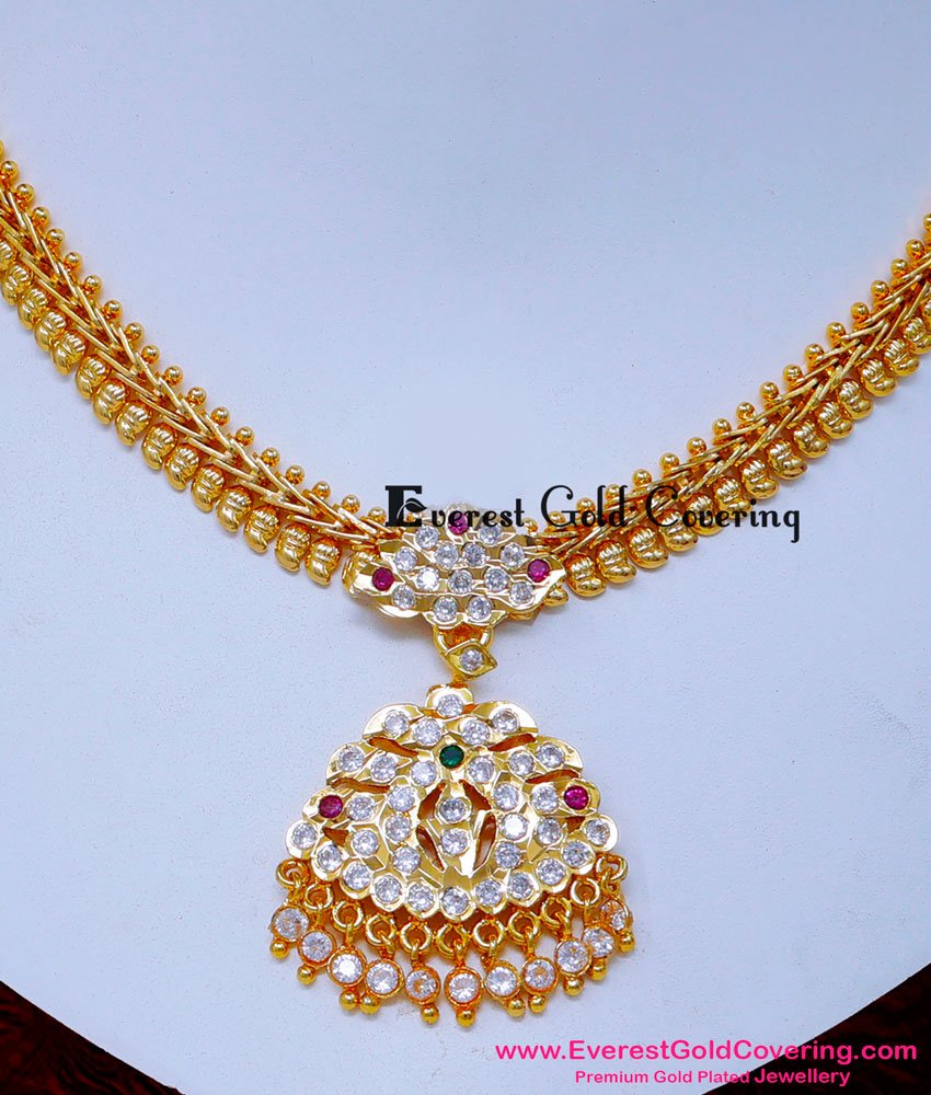 NLC1608 - Panchaloha Mango Model Impon Stone Necklace Designs