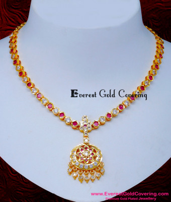 NLC1614 - Latest Impon White and Ruby Gold Necklace Designs