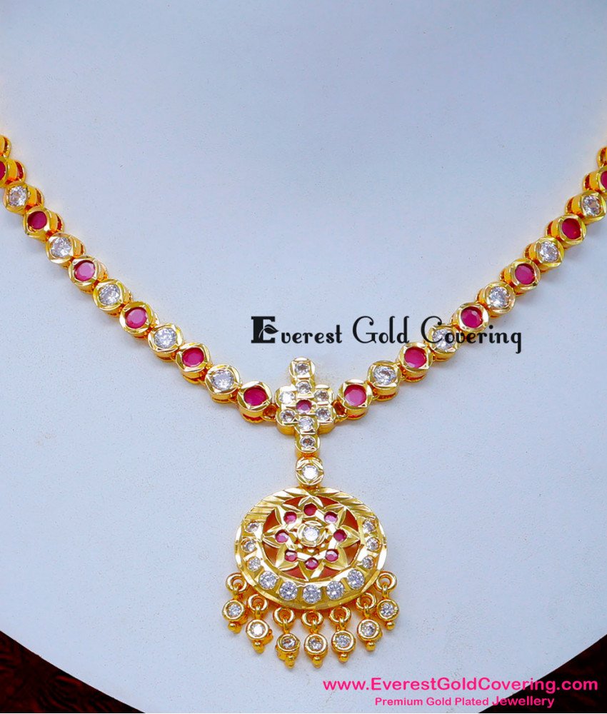 NLC1614 - Latest Impon White and Ruby Gold Necklace Designs