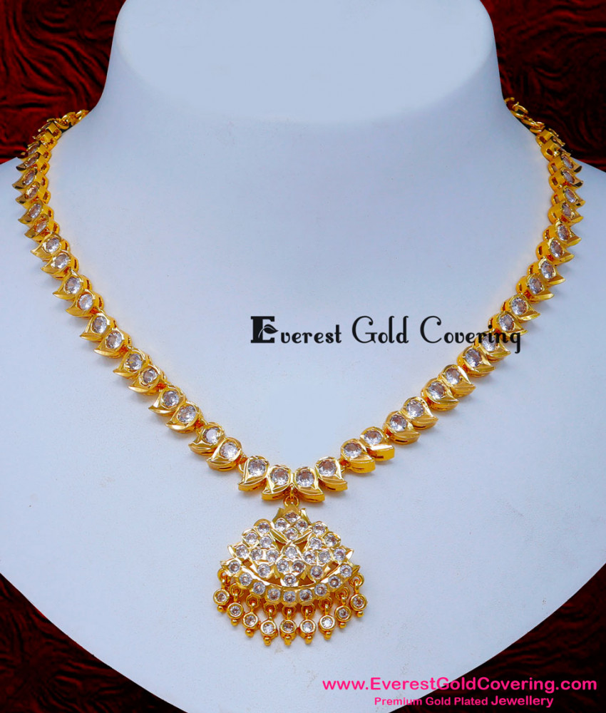 NLC1615 - Impon Wedding White Stone Gold Necklace Designs