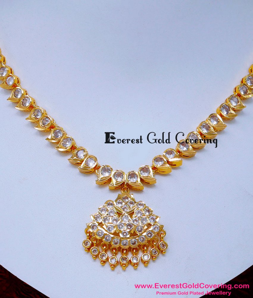NLC1615 - Impon Wedding White Stone Gold Necklace Designs