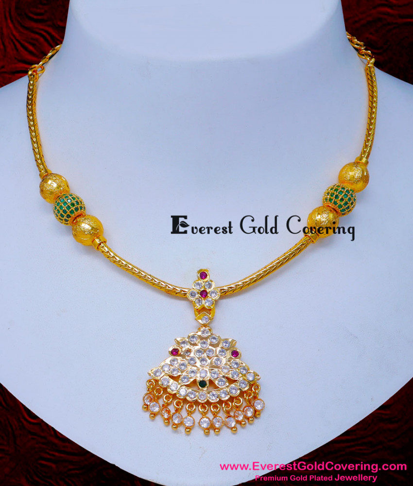 NLC1616 - Unique Impon Stone Attigai Necklace Design for Women