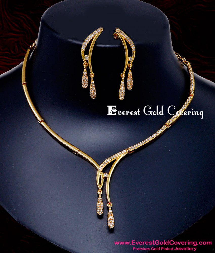 NLC1619 - Elegant Modern White Stone Necklace Set for Wedding