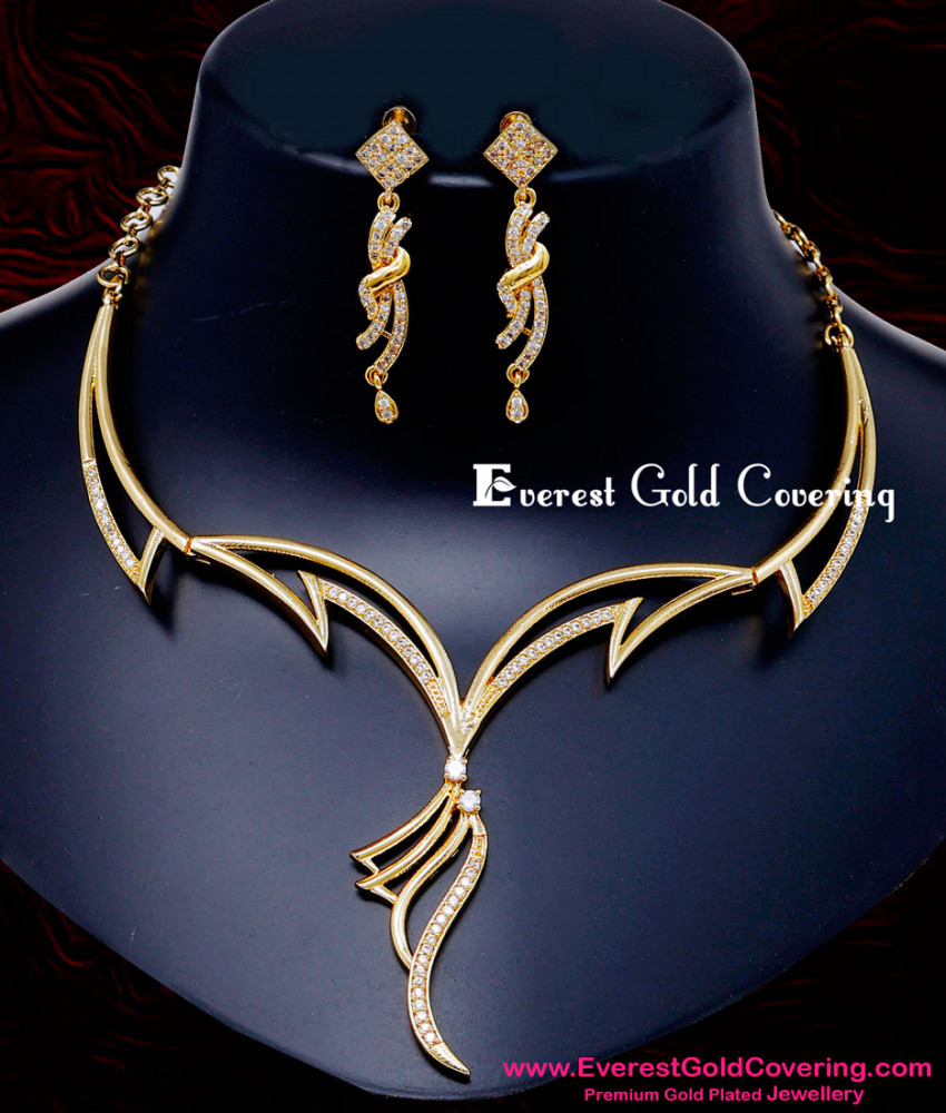 NLC1622 - Simple Modern Diamond Necklace Designs with Earrings