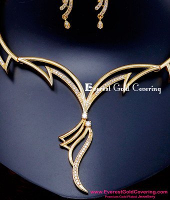 NLC1622 - Simple Modern Diamond Necklace Designs with Earrings
