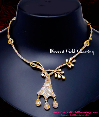 NLC1623 - Latest 1 Gram Gold Plated White Stone Necklace Design