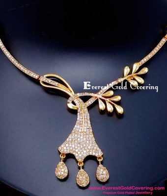NLC1623 - Latest 1 Gram Gold Plated White Stone Necklace Design