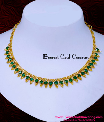 NLC1626 - New Emerald Stone Necklace Gold Plated Jewelry Design