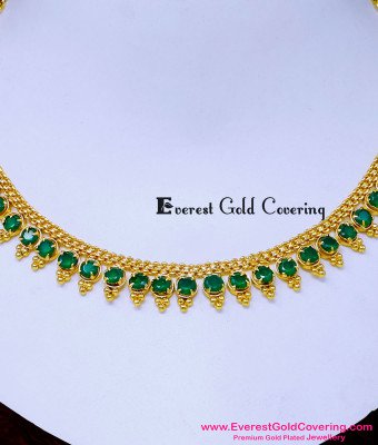 NLC1626 - New Emerald Stone Necklace Gold Plated Jewelry Design