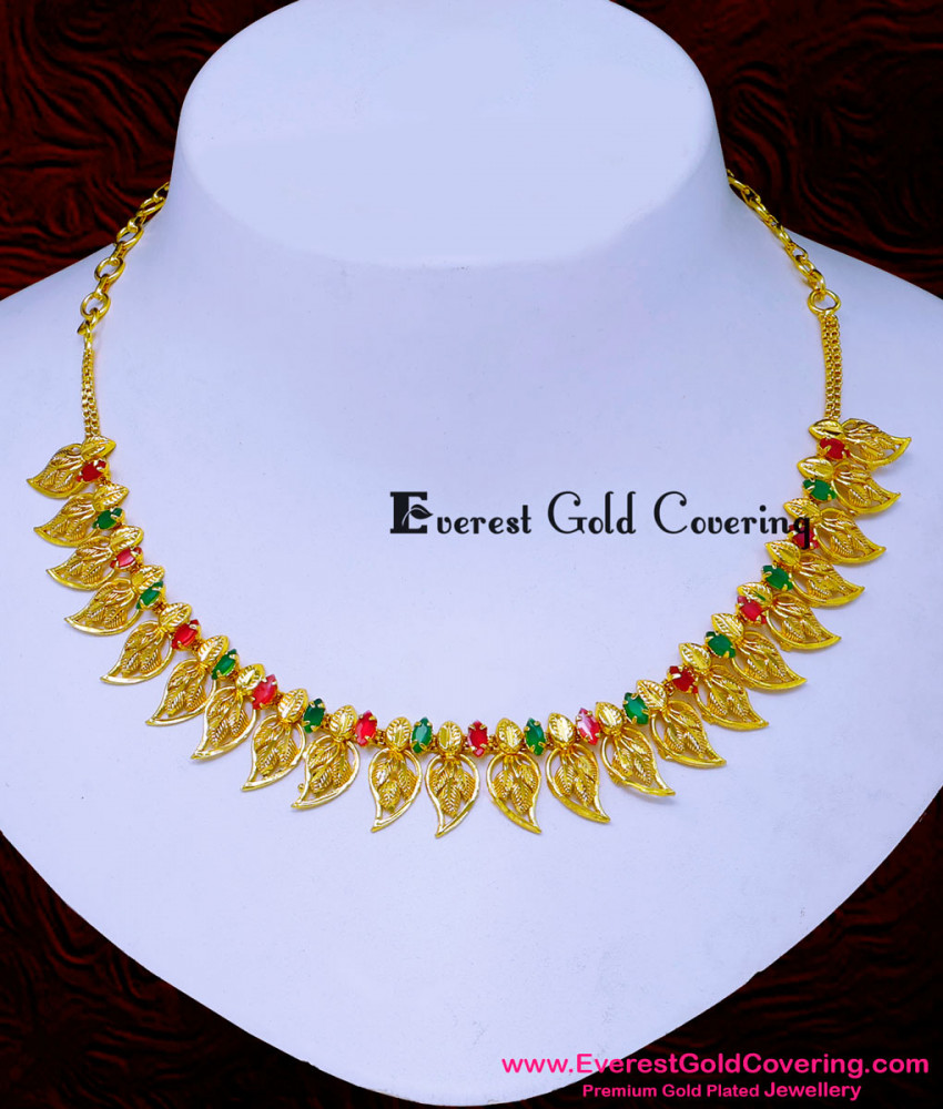 NLC1627 - Latest leaf model stone necklace 1 gram gold jewelry